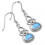 Synthetic Opal Celtic Knot Silver Earrings, e302